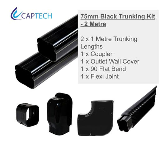 Kit 1 - Trunking 2 x 1 Metre Lengths Kit Black - 75mm